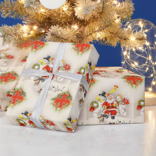 Papier Cadeau Vintage Retro Santa Claus Deux Snowmen mignon Chio