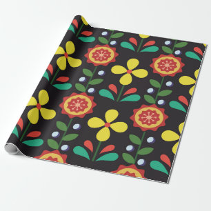 Papier Cadeau Vintage rétro vintage fleurs lignes verticales cou