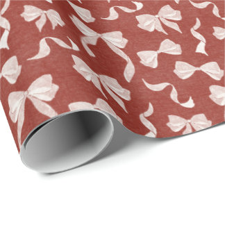 Papier Cadeau Vintage Ribbon & Bows Watercolor Linen (Cream Red)