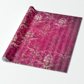 Papier Cadeau Vintage romantique Damask Bourgogne or