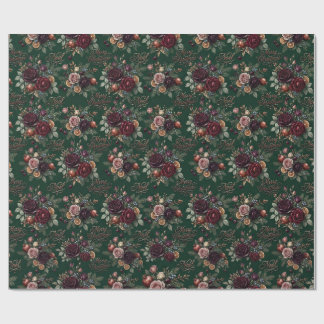 Papier Cadeau Vintage Rose Bourguignonne Fleurs et Agrumes de No