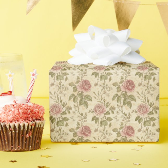 Papier Cadeau Vintage Rose Floral Pattern (Fête d'anniversaire)