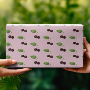 Papier Cadeau Vintage rose foncé cerises rouge Motif