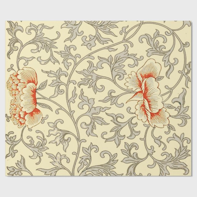 Papier Cadeau Vintage rose gris botanique (Plat)