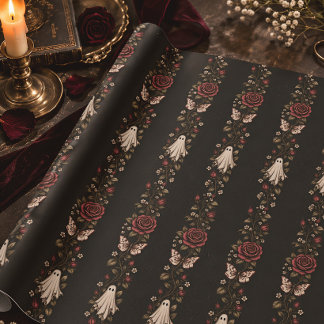 Papier Cadeau Vintage Rose Papillon Fantôme Gothique Halloween