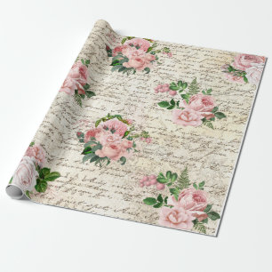 Papier Cadeau Vintage rose vif Rose ancienne lettre découpage
