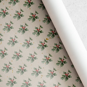 Papier Cadeau Vintage Rustic Holly Berry Noël