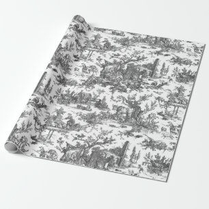 Papier Cadeau Vintage Rustique Ferme Français Toile-Noir & Blanc