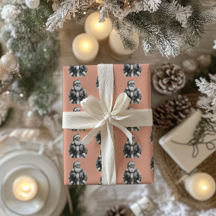 Papier Cadeau Vintage Santa Claus Coral Rose