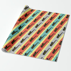 Papier Cadeau Vintage Saxophone Cool Jazz Motif Rétro rayé