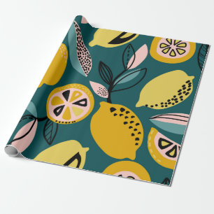 Papier Cadeau Vintage seamless pattern with yellow lemons,branch