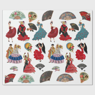 Papier Cadeau Vintage Spanish Flamenco Dancer women fans art