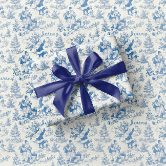 Papier cadeau vintage toile de Santa bleu