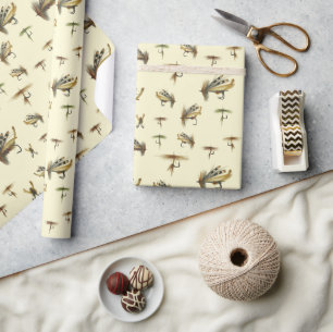Papier Cadeau Vintage Trout Fly Pêche Thème Motif