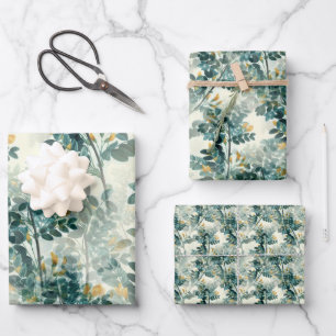 Papier Cadeau Vintage Turquoise Feuille de feuillage vert Élégan
