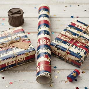 Papier Cadeau Vintage USA250 Stars & Stripes 4 juillet ID1311