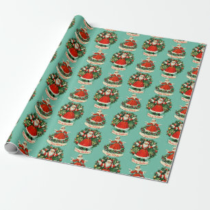 Papier Cadeau Vintage Vacances Cheval En Turquoise