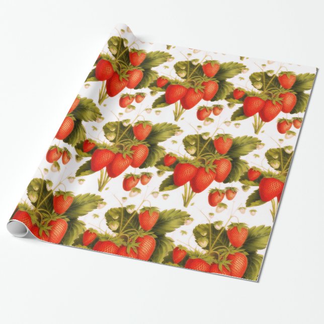 Papier Cadeau Vintage verger de fraise (Déroulé)