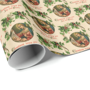 Papier Cadeau Vintage Victorien Christ Enfant Madonna Noël