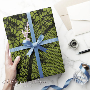 Papier Cadeau Vintage victorien gothique noir dentelle verte Sha