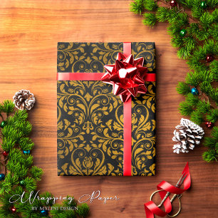 Papier Cadeau Vintage Victorien Gothique Noir Or Damas Shabby