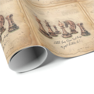 Papier Cadeau Vintage Vieux Jeu d'échecs Pièces Art Joueur Cadea