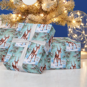 Papier Cadeau Vintage voeux de Noël cerf
