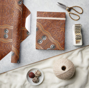 Papier Cadeau vintage western pays motif en cuir clouté