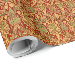 Papier Cadeau Vintage William Morris Motif Rouge Turquoise Or