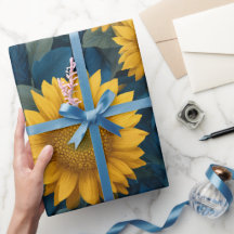 Vintage Yellow Sunflower Blue Floral Pattern