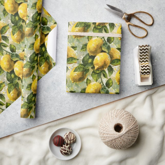 Papier Cadeau Vintages, citrons aquarelles (Artisanat)