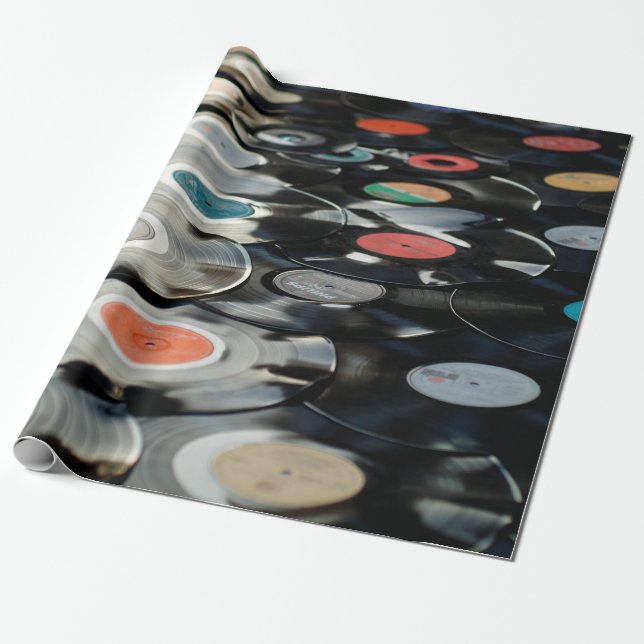 Papier Cadeau Vinyl rétro plastique vieux noir (Déroulé)