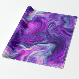Papier Cadeau Violet, Bleu, Marbre rose Fluide Art Anniversaire