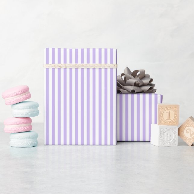 Papier Cadeau Violet Clair & Rayures Blanches (Baby Shower)