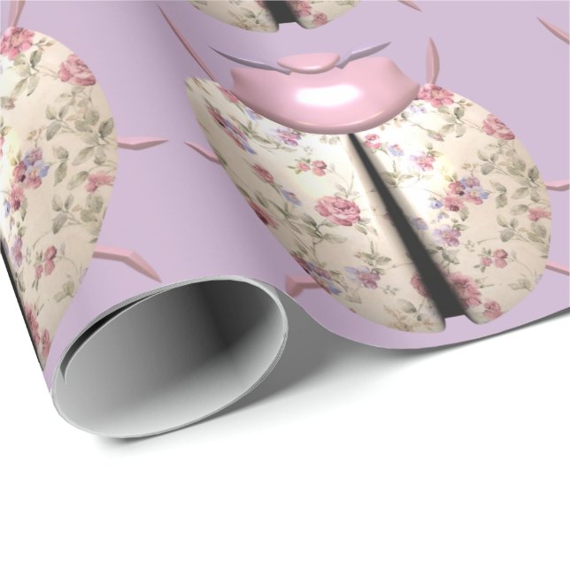 Papier Cadeau Violet de Ladybug et Rose mignon rose floral viole (Coin rond)