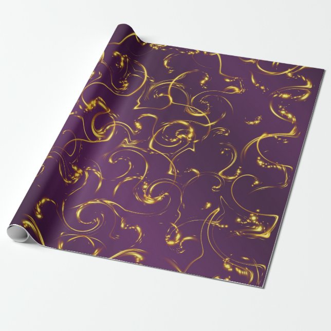 Papier Cadeau violet, lilas, or, or, vibes, abstrait, (Déroulé)