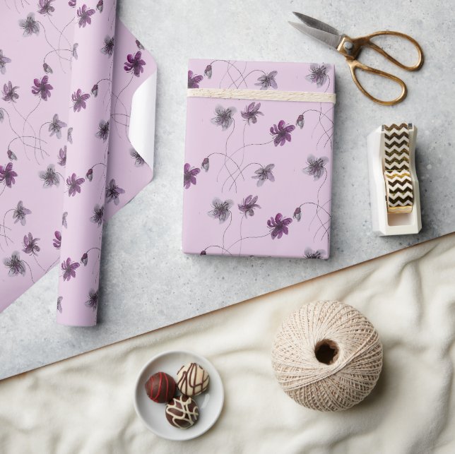 Papier Cadeau Violettes sauvages aquarelle peinte à la main (Artisanat)