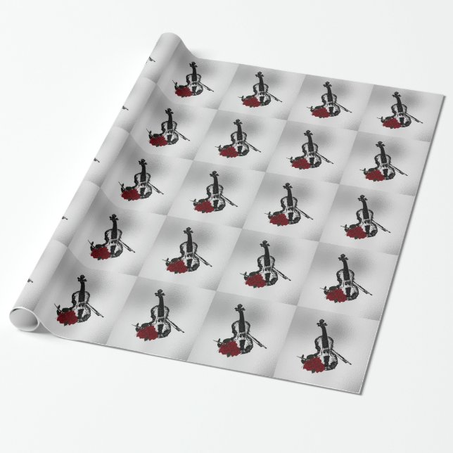 Papier Cadeau Violon et Rose (Déroulé)