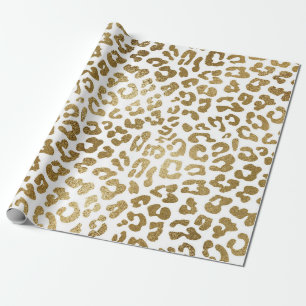 Papier Cadeau Vip d'animal blanc léopard doré contemporain