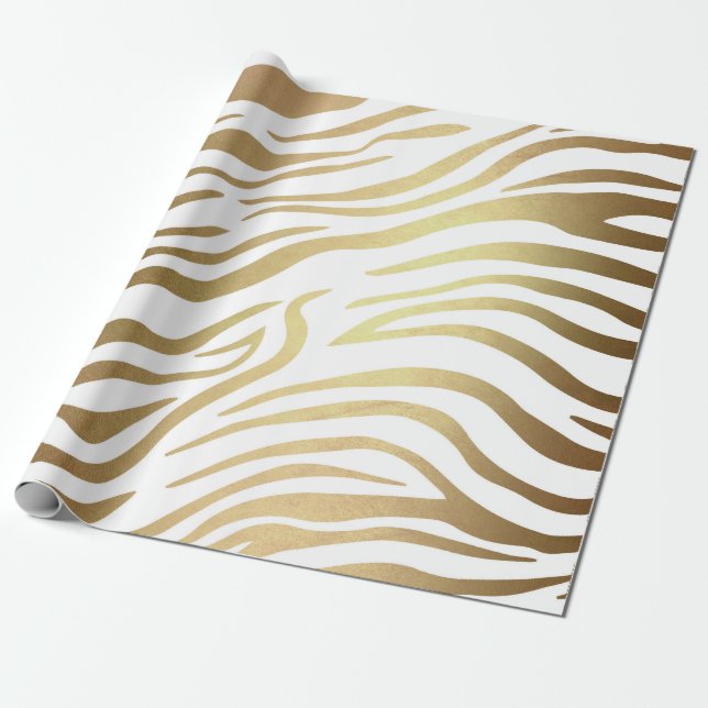 Papier Cadeau Vip de peau contemporaine Golden Zebra White Safar (Déroulé)