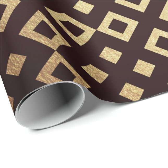 Papier Cadeau Vip Maroon d'or Art Déco Carré géométrique (Coin rond)