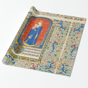 Papier Cadeau VIRGIN AVEC ENFANT ET ANGELS Antique Fleurs