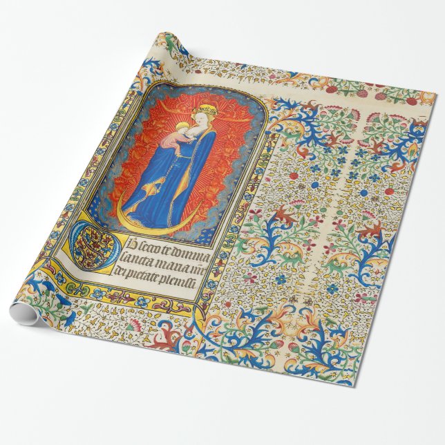 Papier Cadeau VIRGIN AVEC ENFANT ET ANGELS Antique Fleurs (Déroulé)