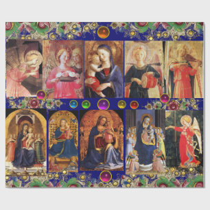 Papier Cadeau VIRGIN, ENFANT ET ANGELS, Bleu or Fleur Noël