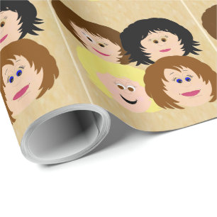 Papier Cadeau Visage de caractère féminin (cheveux bruns)