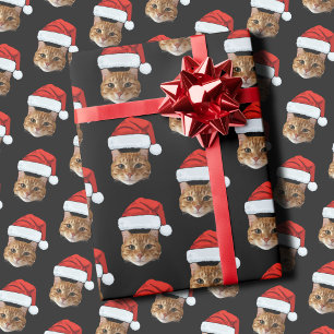 Papier Cadeau Visage de chat Santa Hat