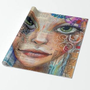 Papier Cadeau Visage de collage de scrapbook vintage (3)
