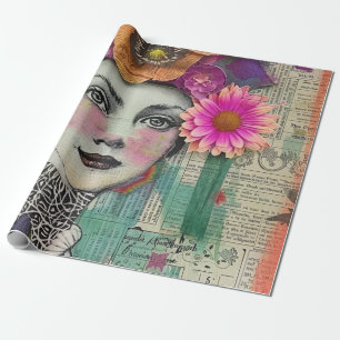 Papier Cadeau Visage de collage de scrapbook vintage (5)