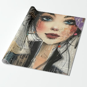 Papier Cadeau Visage de collage de scrapbook vintage (8)