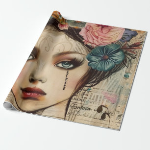 Papier Cadeau Visage de collage de scrapbook vintage (9)